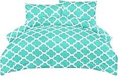 Utopia Bedding Duvet Cover Double - Soft Microfibre Duvet Cover with Pillow cases - Bedding Quilt Cover Set (Quatrefoil Aqua)