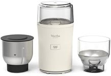 Martha Stewart Electric Coffee & Spice Grinder, Dual 2.5oz Removable Bowls, Storage Lids, Stainless Steel Blades, One Touch Pulse Control, 2-in-1 Compact, Beans & Spices, Herbs & Nuts, Linen White