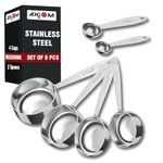 AXIOM Stainless Steel Measuring Set of 6 pcs. 4 Stackable Measuring Cups and 2 Stackable Measuring Spoons with Measurement Engraving Handle for Baking & Cooking