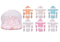 Toddylon Baby Bed New Born Baby Bedding Set | Baby Clothing Set | Combo | Mattress with Net | Jhabla Set | Gift Packs | Essentials | Infants | Baby Girls Boys (Multicolor, 0-6 Months)