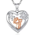 EUDORA Heart Girl and Dog Necklace for Women Ladies 925 Sterling Silver with Cubic Zirconia Cute Dog Rose Gold Personalised Pendant 18", Gift for Dog Owner