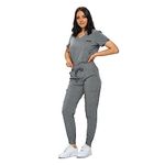 MONARCH UNIFORMS Stretchy Scrubs Women's Jogger Scrub Set In Regular and Petite Jogger Scrubs with Tuck-In Top for Women, Heather Gray, Small