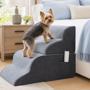 Yazoni 2 Pieces Dog Stairs - 4 Step 56cm Detachable Doggy Stairs, High Density Foam Curved Dog Ramp, Pet Stairs Pet Steps Non-Slip, Dog Steps for Bed Dog Stairs for High Beds & Couch