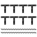 sourcing map T Shape Bracket, 80x80x1mm Carbon Steel Mending Plates for Joint Fastener with Mounting Screws Black 8Pcs