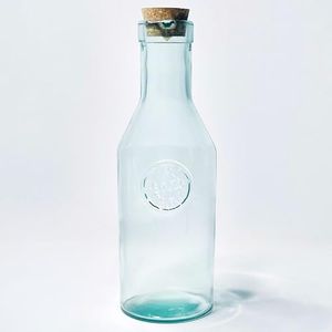 Vidrios San Miguel, 34oz Glass Water Pitcher, Made Of 100% Recycled Glass, 1 liter Carafe With Cork Stopper, For Ice Tea, Milk, Lemonade, Brunch Decorations, Authentic Embossed, Made In Spain.