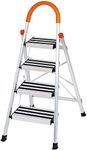 SogesPower 4 Step Ladder Aluminum Step Ladder Folding Step Ladder 300lbs Load Capacity Home Ladder,Pedal Broadening,SP-50DBTY-MS004-W-CA