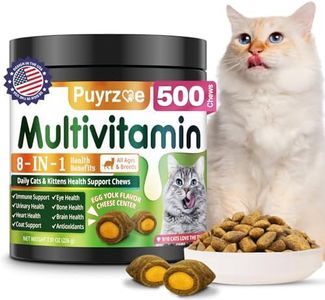 Puyrzoe Cat Multivitamin - 500 Chews Crunchy & Creamy Cheese Core, Cat Vitamins + Taurine for 8-in-1 Support - Immune, Urinary, Heart, Skin & Coat, Eyes, Brain, Bone for Cats Kittens - Egg Yolk Flavor