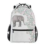 ALAZA Elephant With Flowers Floral White Stylish Large Backpack Personalized Laptop iPad Tablet Travel School Bag with Multiple Pockets