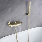 Bathtub Mixer Tap, Waterfall Spout, Wall Mounted All Copper Tap for Shower and Bath, Hot and Cold, Brushed Gold