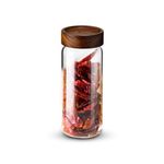 BERGNER Acadia Borosilicate 780ml Glass Jar with Solid Wood Lid, For Storing and Preserving Sugar, Flour, Tea, Coffee, Spices, Candy, Oats | Airtight Multipurpose Glass Container for Kitchen