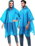 Pivalo EVA Raincoat Transparent Hooded Water Resistant Poncho Rain Jacket with Sleeves for Women Men Camping Rainy Season Travel (Color-Blue)