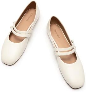 C.Paravano Women Mary Jane Flats Genuine Leather Square Toe Shoes Ivory