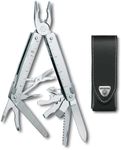 VICTORINOX Multi Tool Swiss Tool X, 26 Functions, Swiss Made, Multi Tool with Locking Blade, incl. Leather Case, Silver