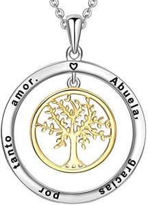 LOVORDS Collar Mujer Grabado Plata de Ley 925 Colgante Árbol de la Vida Familiar Círculo Regalo Abuela