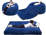 5Ft Bean Bag Chair/Bed Transformable Giant with Washable Plush Velvet Cover - Perfect for Adults, Couples, and Families - Giant Bean Bag Chairs (Blue, Queen)