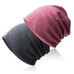 Slouch Beanie Hat,Soft Baggy Beanie Hat and Cotton Jersey Skull Cap Winter Unisex Headwear for Men Women (Rose red+Grey)