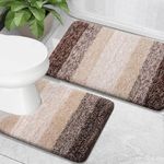 OLANLY Luxury Bathroom Mat Set 2 Piece, Soft Microfiber Absorbent Bath Mat and U-Shaped Contour Toilet Mat, Non-Slip Bathroom Rug Set, Machine Wash, Bath Mats for Bathroom, (24"x16"+24"x20", Brown)