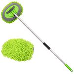 CGLEAM 60 inch Car Wash Brush Mop Long Handle Car Wash Mop Cleaning Tool Kits with 2 Mitt Chenille Microfiber Head for for Cleaning RV SUV Truck House