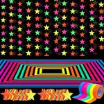 Neon Party Supplies Set, 6 Colours 30m UV Blacklight Reactive Tape, 8.8m Neon Star Dot Garlands Hanging Decorations for Birthday Wedding Glow Party Decorations