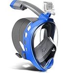 Odoland Snorkel Set for Man and Women, 180° Panoramic View Full Face Snorkeling Mask with Camera Mount, Dry Top Safety Breathing System Anti-Leak Anti-Fog Diving Mask for Adult Blue S