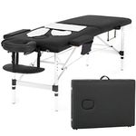 Massage Table Massage Bed Spa Bed 73 Inch Massage Table W/Face Cradle Carry Case Height Adjustable 2 Fold Portable Aluminum Facial Salon Tattoo Bed