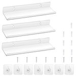 Zocipro 3Pcs Clear Acrylic Shelves, 11.8" Self Adhesive Acrylic Floating Shelves No Drill, Acrylic Wall Shelves Display Storage Shelves for Bathroom Living Room Kitchen Office