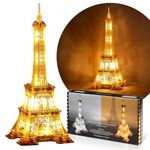 FUNPOLA LED 3D Puzzle Eiffel Tower Building Model - 3D Architecture Building Model - Landmark of Paris at Night - 3D Acrylic Puzzle Décor Lamp DIY Ornament Nightlight(Standard,Gold)