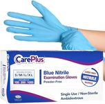 CARE PLUS [200 Count Extra Large Size] Medical Grade Examination Nitrile Blue Gloves, 3 Mill, Rip Resistant, Powder Allergy and Latex Free, Non Sterile, Single Use
