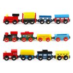 Wondertoys Wooden Train Cars 12 PCS Magnetic Train Sets Includes 3 Engines and Storage Bag - Wooden Train Set for Toddlers Compatible with Major Brands Train Set Tracks - Trains for Train Table