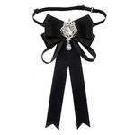 SUNTRADE Women Bowknot Rhinestone Ribbon Bow Brooch Pre-Tied Neck Tie Party Wedding Christmas Gifts Ceremony (Black)