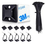 HUASAI 4/5" 100 Pack Zip Tie Mount With Cable Ties,Self Adhesive-backed Mounts for Wire Holder, Black Cable Management Clips Wall Anchors