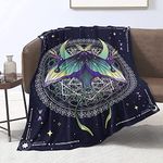 Moth Plush Blanket Witchy Moon Phase and Stars Purple Butterfly Flannel Throw Blankets for Adults Kids Fantasy Zodiac Galaxy Blanket Boho Fuzzy Blanket for Sofa Couch Chair, 130cm x 152cm