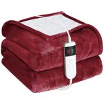 Cushious Electric Heated Blanket Throw 180×200cm, 10 Heat Settings & 8 Hours Auto-Off Timer, Overheat Protection & Machine Washable, Flannel & Sherpa Heating Blanket for Sofa Bed Office