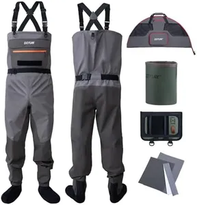 Goture 5-Layer Waterproof Stocking Foot Waders with Bottle Holder & Bag, Breathable Fly Fishing Waders for Men Women with Handwarmer, Multiple Storage Pockets Fishing Chest Wader for Fishing XXL