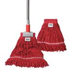 KLHB-YF Industrial Grade Wet Mop | 55.7" Extended Stainless Steel Handle & 2 x 20.5 oz Heavy-Duty Looped Cotton Heads | for Home Office Warehouse Concrete Tile Floors