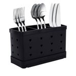 Fadcaer Utensil Holder,Stainless Steel Utensil Holder,Cutlery Drainer Tableware Holder with 3 Compartments,Stainless Steel Kitchen Utensils Organizer,Countertop Cutlery Drying Holder (Black)