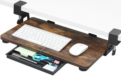 ETHU Under-Desk Keyboard Tray, 19.7" x 11.8" Small Keyboard Drawer with C-Clamp Mount – Easy to Install, Slide-Out Design, Ergonomic Computer Keyboard Stand for Home & Office, Walnut