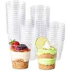 MATANA 48 Clear Hard Plastic Dessert Cups (Round, 220ml) - Sturdy & Reusable - Dessert Pots for Appetisers, Puddings, Mousses, Parfaits, Trifles, Tiramisu, Cheesecakes