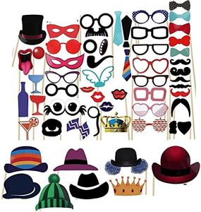 58 Pcs Party Photo Booth Props, Decorations Moustache Glasses Hats Crowns for Party Selfie Props, Memory Photo, Birthday Party