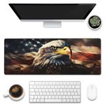 Desk Mat,American Bald Eagle Large Gaming Mouse Pad for Desk XL,USA Flag Eagle Desk Pad,Extended Big Computer Keyboard Mouse Pad with Non-Slip Base and Stitched Edge 31.5"x11.8"