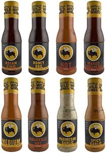 Buffalo Wild Wing Sauce Variety 8 Pack- Garlic Parmesan Wing Sauce, Mango Habanero Sauce, Nashville Hot Sauce, Asian Zing Sauce, Medium, Spicy Garlic, Honey BBQ, and Hot Buffalo Wild Wings Sauces.