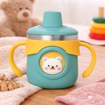 THE LITTLE LOOKERS Stainless Steel Sipper Bottle 260ml | 316 Grade SS | BPA Free | Suitable for Hot & Cold | Travelling Bottle for Kids & Toddler | Training Sippy Cup with Straw/Spout (Green)