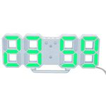 ThreeH Plastic Digital Alarm Clock 3D Wall Clock Night Light Clock For Office Warehouse Home 12/24 Hour Mode Snooze Function 3 Level Adjustable Brightness White-Green