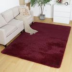 ADVWIN Area Rug, Soft Shag Fluffy Area Rug, Non-Slip Durable Large Floor Carpet, Rectangular Rug for Living Room, Bedroom, Kids Play Room, Dormitory, Hotel Claret (200X230cm)