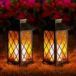 OxyLED Solar Lanterns for The Garden, Solar Lantern 2 Pack Flickering Solar Lights Outdoor Garden Lantern IP44 Waterproof Moroccan Hanging Lantern for Patio Backyard Pathway Christmas Warmwhite