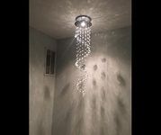 GANE-SHLIGHTS 3 Feet Height Crystal Glass Spiral Modern Led Chandelier for Banquet Hall, Living Room, Stair Area, Hotels, Temples, Office, Resort Ceiling Light (Warmwhite)