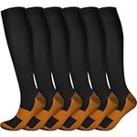 TRIITECH 6 Pairs Copper Compression Socks for Women and Men, 15-20mmHg Best for Running, Hiking, Nurse, Travel