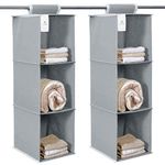 HomeStrap Non Woven Hanging 3 Shelf/Compartment Clothes Storage Wardrobe Organizer - Grey | Pack of 2 | Featured on Shark Tank | Non Woven Fabric + Engineered Wood Inside