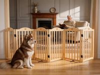 Oapety Wooden Dog Gate Indoor, 31.5" H Foldable Freestanding Doggy Gate, No-Painted Portable Puppy Fence for Doorways Stairs Hallways, 6 Panels
