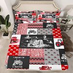 Erosebridal Red Tractor Bed Sheet for Boys Full,Construction Tractor Fitted Sheet Kids Teens Equipment Trucks Bedding Sets Black White Construction Vehicle Fitted Bed Sheets Bedroom Decor